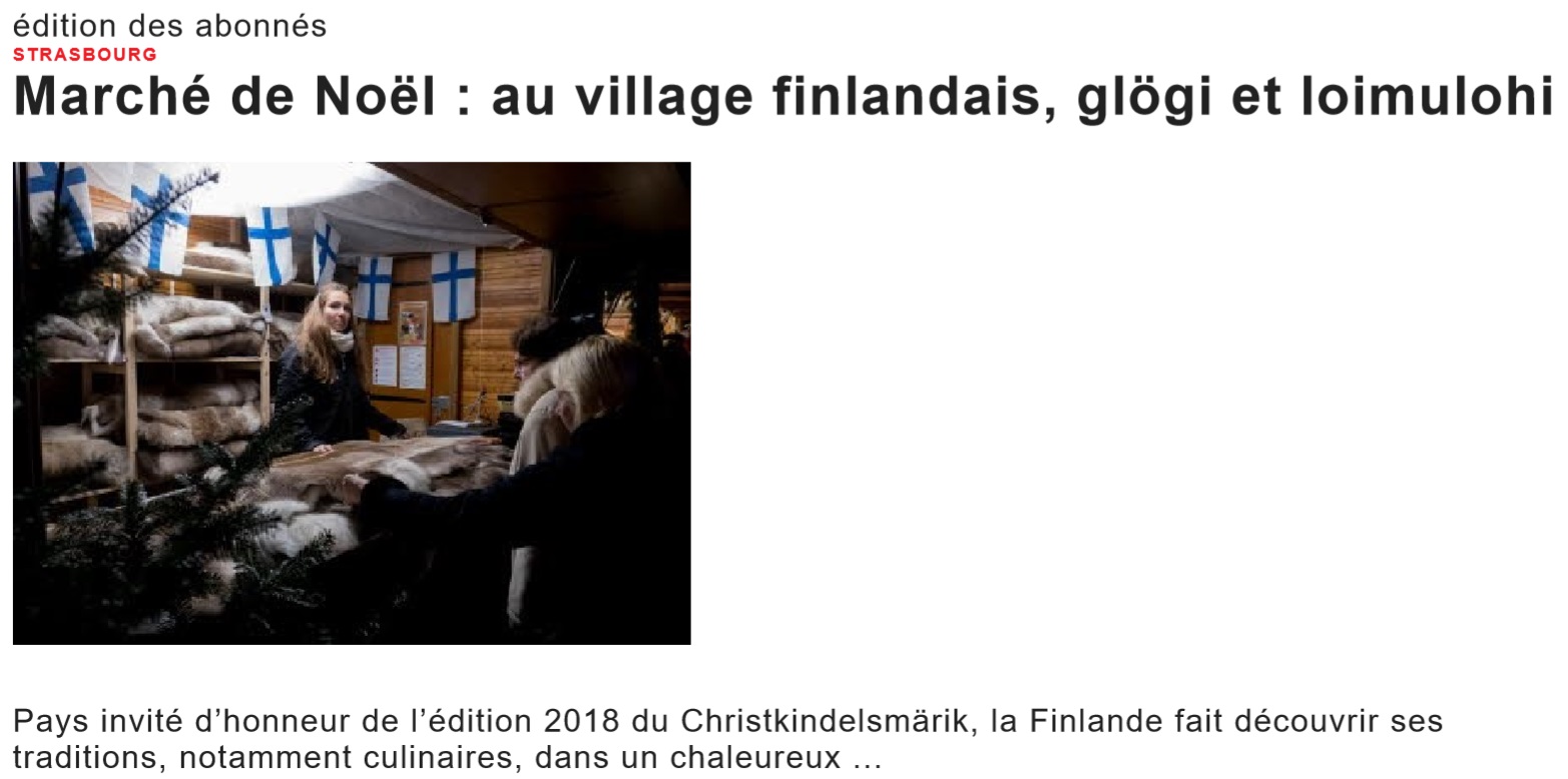Marché de Noël au village finlandais, glögi et loimulohi